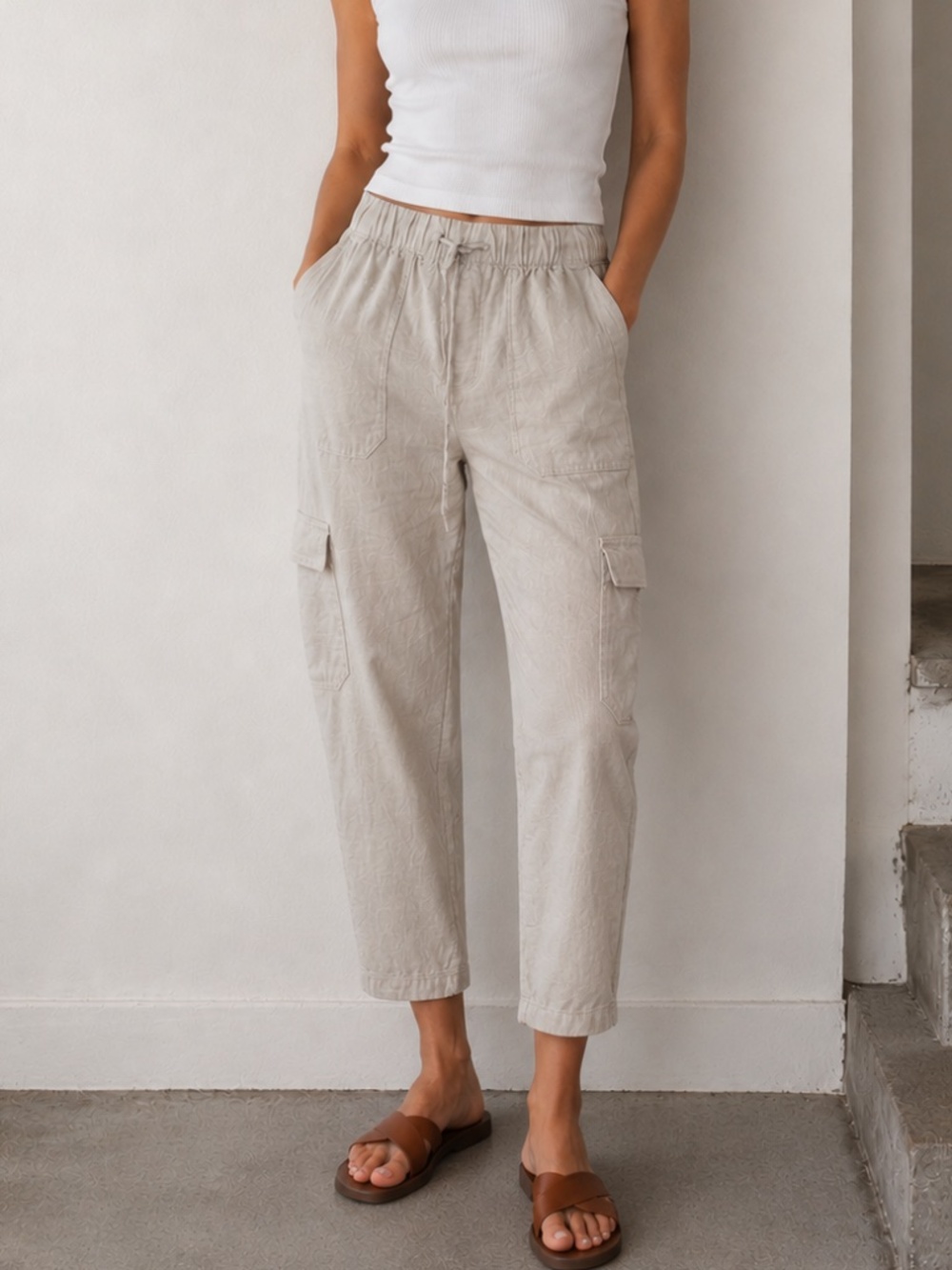 GAP Easy Pant Linen Blend Cargo Pants Khaki Size Small